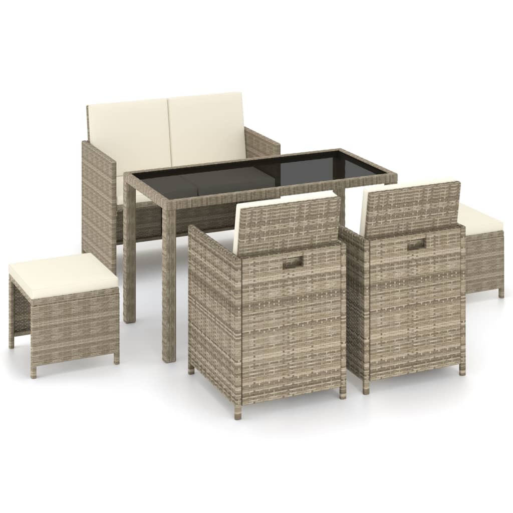 vidaXL 6-Seater Garden Dining Set with Cushions Poly Rattan Beige