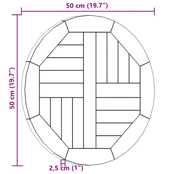 Tischplatte Massivholz Teak Rund 2,5 cm 50 cm