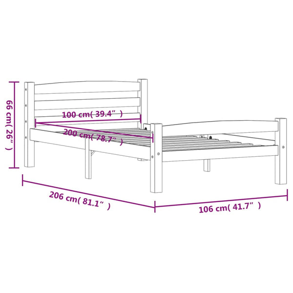 vidaXL Solid Wood Bed Dark Grey Pine 100x200 cm