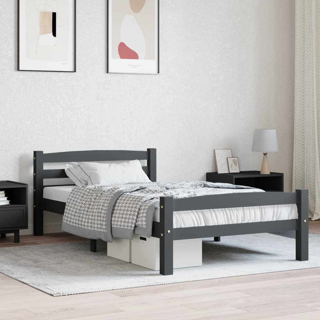 vidaXL Solid Wood Bed Dark Grey Pine 100x200 cm