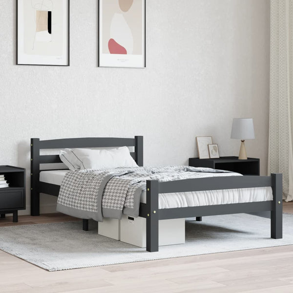vidaXL Solid Wood Bed Dark Grey Pine 100x200 cm