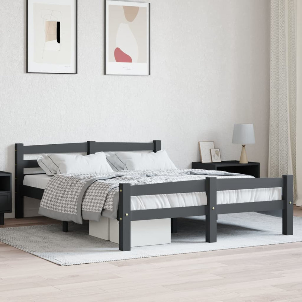 vidaXL Solid Wood Bed Dark Grey Pine 140x200 cm