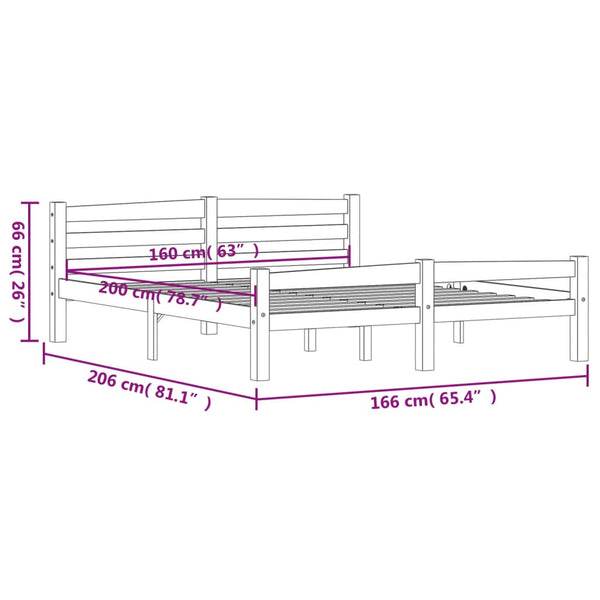 vidaXL Solid Wood Bed Dark Grey Pine 160x200 cm