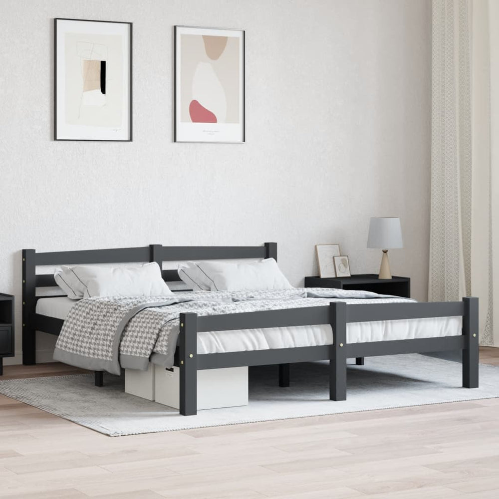vidaXL Solid Wood Bed Dark Grey Pine 160x200 cm