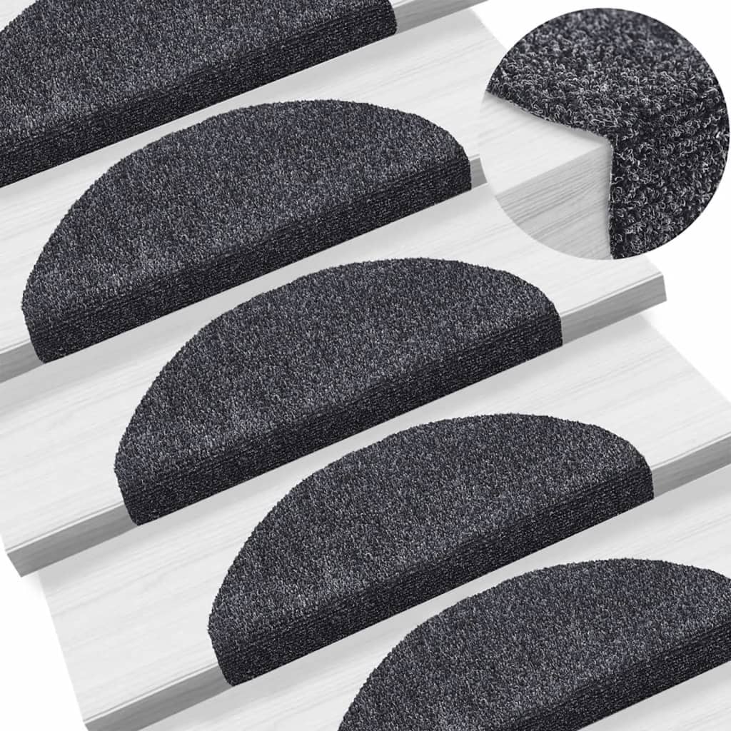 vidaXL Stair Mats Self-Adhesive 10 pcs 65x21x4 cm Dark Grey Half Round Large