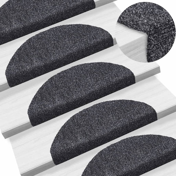 vidaXL Stair Mats Self-Adhesive 10 pcs 65x21x4 cm Dark Grey Half Round Large
