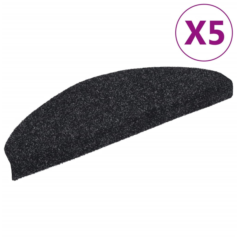 vidaXL Self-Adhesive Stair Mats 5 pcs. 65x21x4 cm Black Semi-Circular Large
