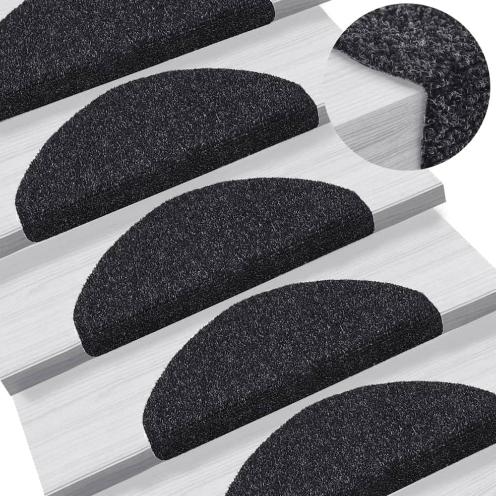 vidaXL Self-Adhesive Stair Mats 5 pcs. 65x21x4 cm Black Semi-Circular Large