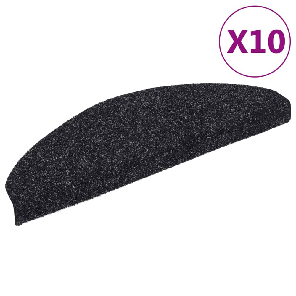 vidaXL Stair Mats Self-Adhesive 10 pcs 65x21x4 cm Black Semi-Circular Large
