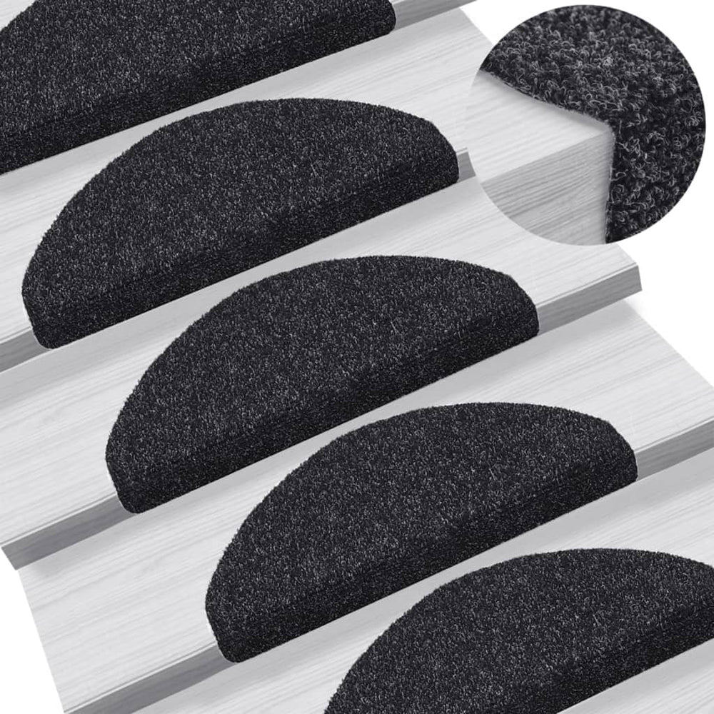 vidaXL Stair Mats Self-Adhesive 10 pcs 65x21x4 cm Black Semi-Circular Large