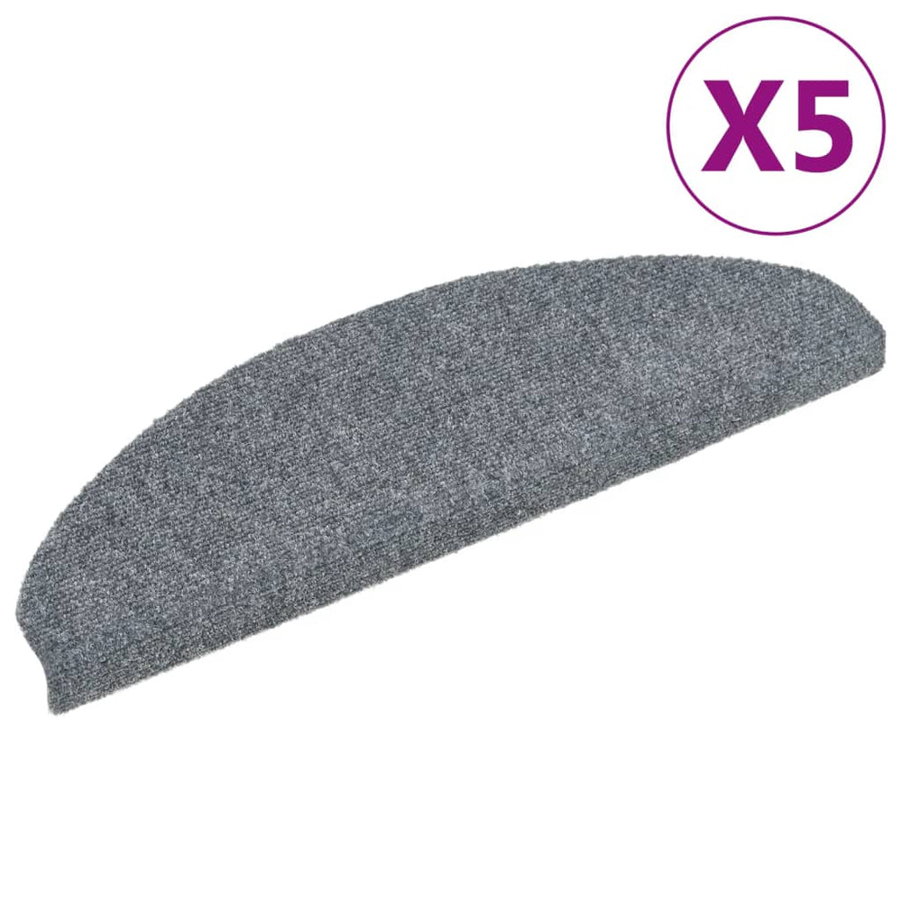 vidaXL Self-Adhesive Stair Mats 5 pcs. 65x21x4 cm Light Grey Semi-Circular Large