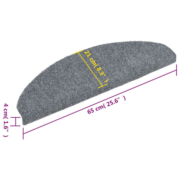 vidaXL Self-Adhesive Stair Mats 10 pcs 65x21x4 cm Light Grey Semi-Circular Large