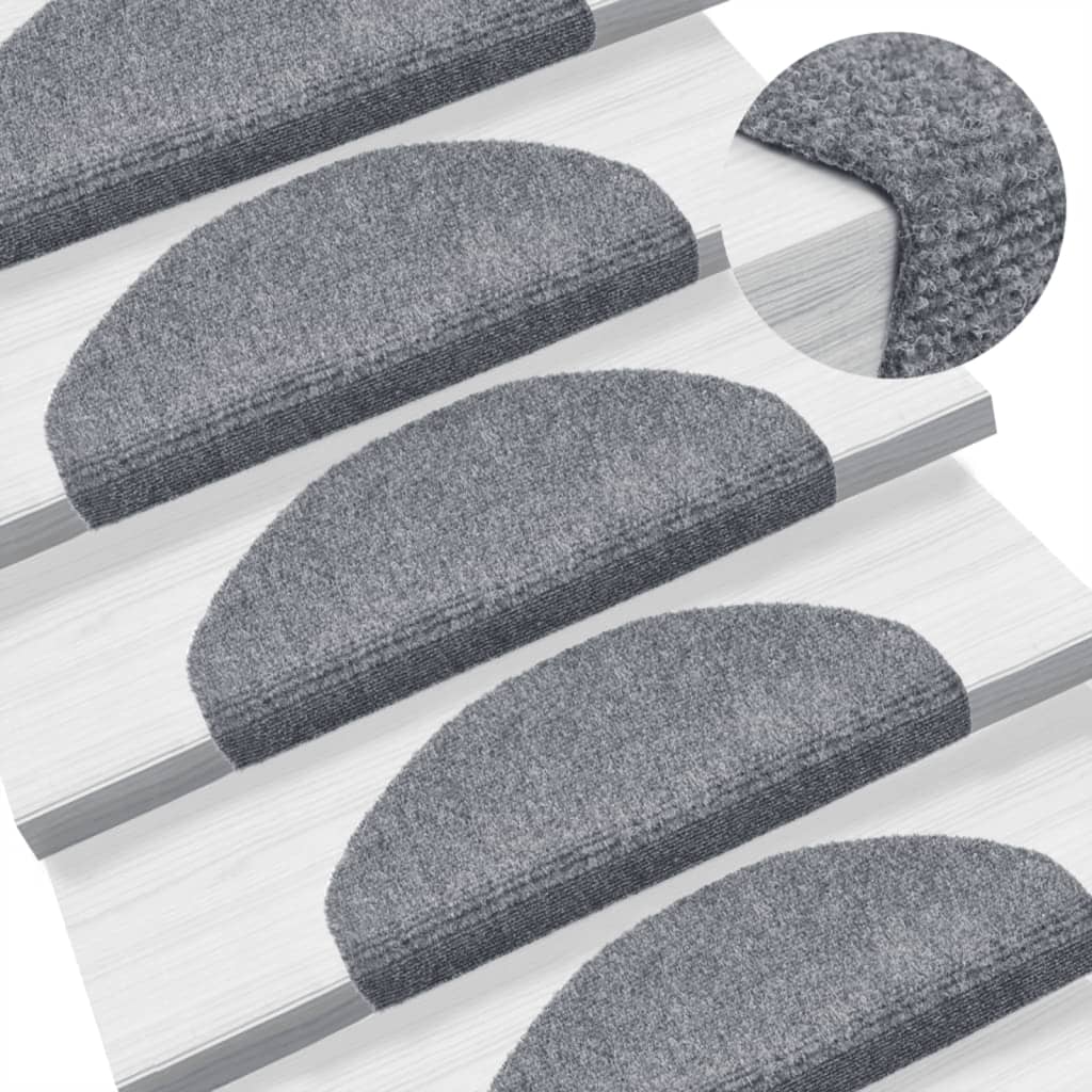 vidaXL Self-Adhesive Stair Mats 10 pcs 65x21x4 cm Light Grey Semi-Circular Large