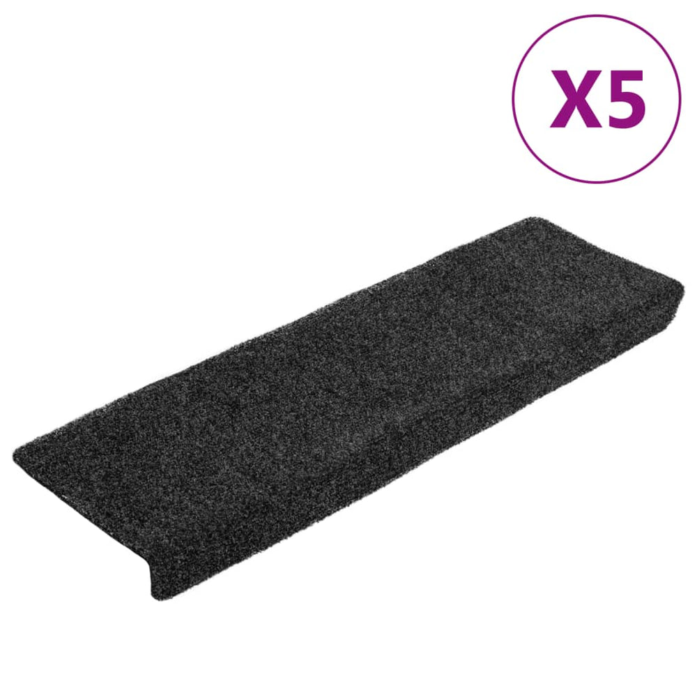 vidaXL Stair Mats Self-Adhesive 5 pcs. 65x21x4 cm Dark Gray Rectangular Edge
