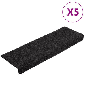 vidaXL Self-Adhesive Stair Mats 5 pcs. 65x21x4 cm Black Rectangular Edge