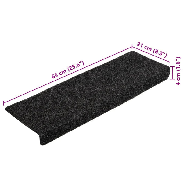 vidaXL Self-Adhesive Stair Mats 5 pcs. 65x21x4 cm Black Rectangular Edge