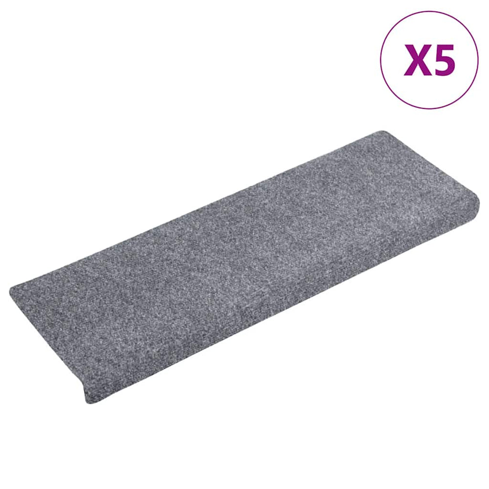 vidaXL Stair Mats Self-Adhesive 5 pcs 65x21x4 cm Light Grey Rectangular Edge