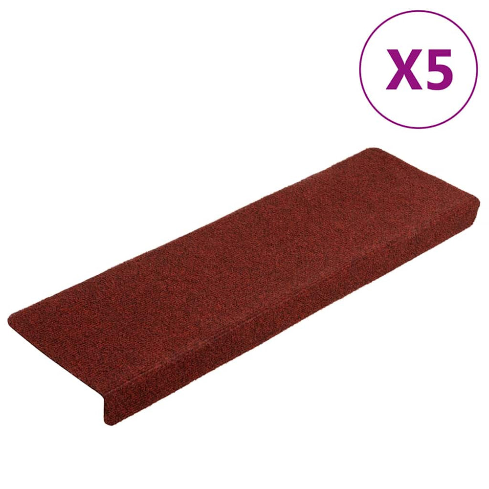 vidaXL Self-Adhesive Stair Mats 5 pcs. 65x21x4 cm Burgundy Rectangular Edge