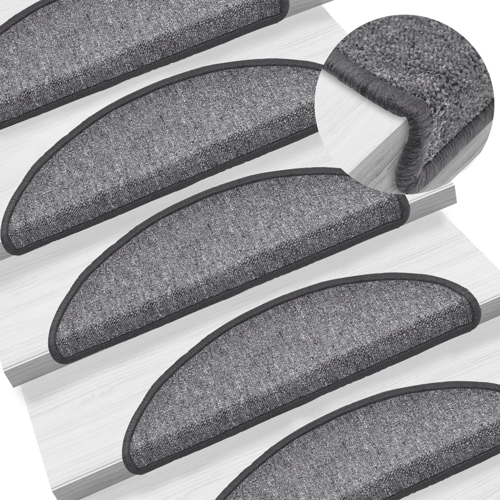 vidaXL Stair Mats 10 pcs. 56x17x3 cm Dark Grey Half-Round