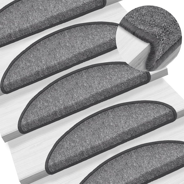 vidaXL Stair Mats 10 pcs. 56x17x3 cm Dark Grey Half-Round