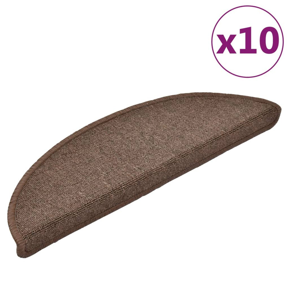 vidaXL Stair Mats 10 pcs 56x17x3 cm Coffee Brown Half Round