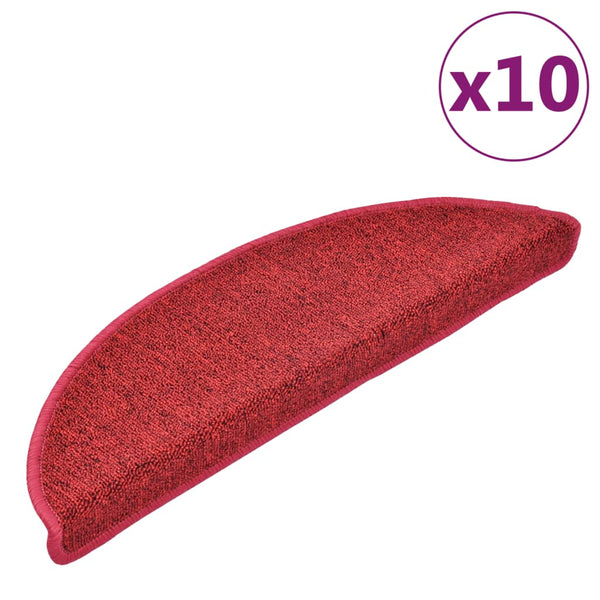 vidaXL Stair Mats 10 pcs. 56x17x3 cm Red Half Round
