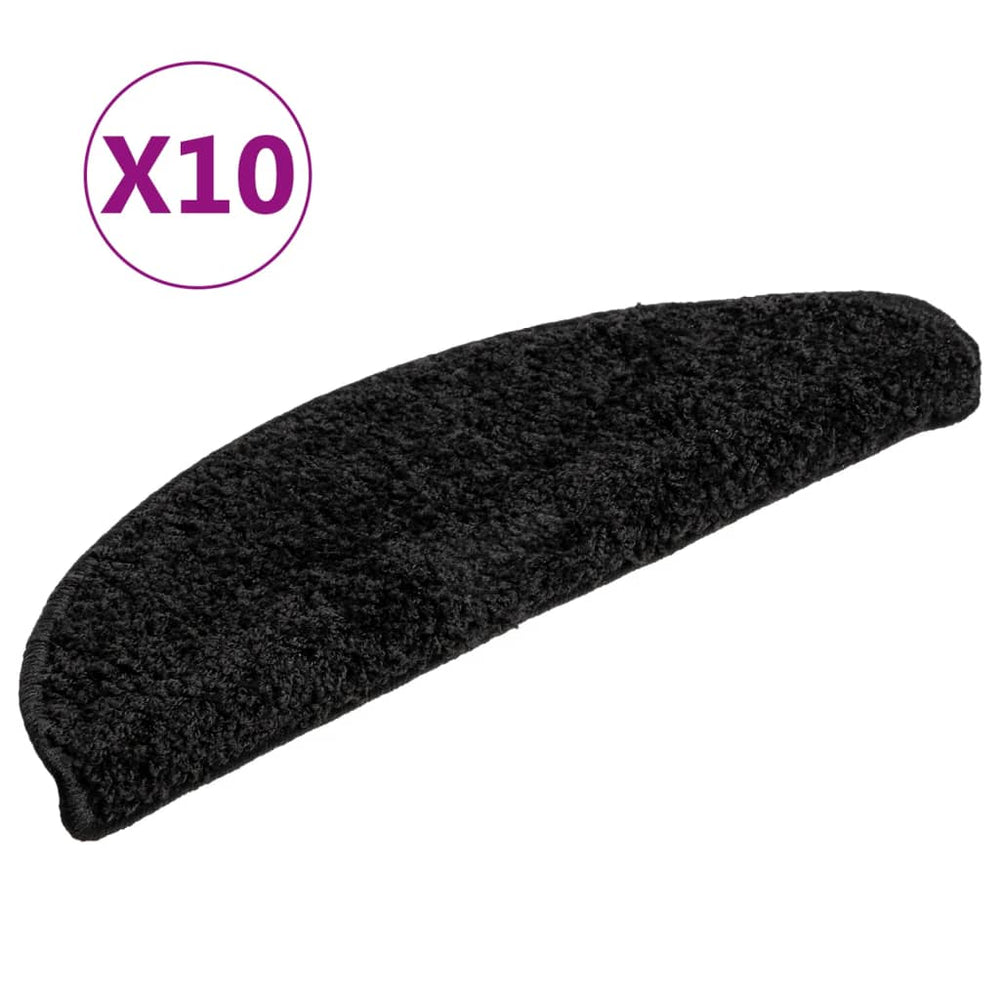 vidaXL Stair Mats 10 pcs 56x17x3 cm Black Semi-Circular