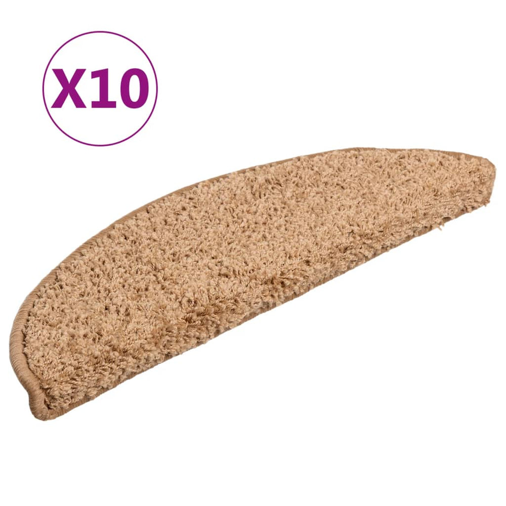 vidaXL Stair Mats 10 pcs. 56x17x3 cm Beige Semi-Circular