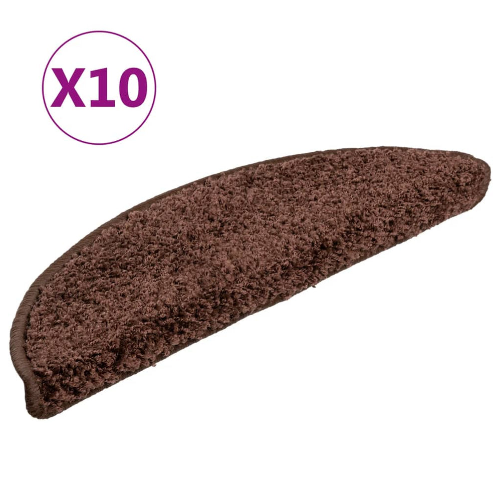 vidaXL Stair Mats 10 pcs 56x17x3 cm Brown Semi-circular