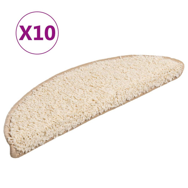 vidaXL Stair Mats 10 pcs. 56x17x3 cm Cream Half Round