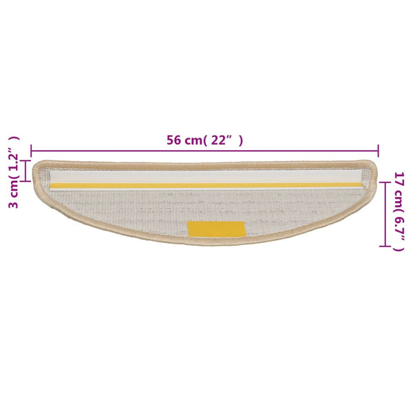 vidaXL Stair Mats 10 pcs. 56x17x3 cm Cream Half Round