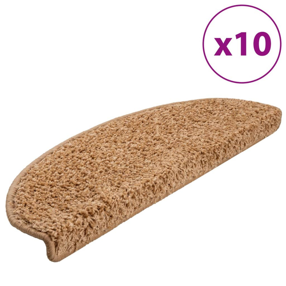 vidaXL Stair Mats 10 pcs. 65x21x4 cm Beige Semi-Circular Large