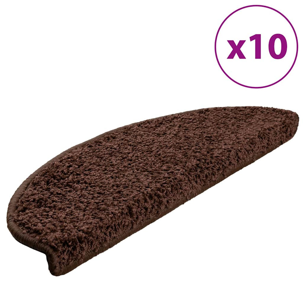 vidaXL Stair Mats 10 pcs. 65x21x4 cm Brown Semi-Circular Large