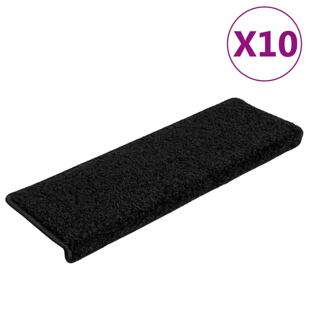 vidaXL Stair Mats 10 pcs. 65x21x4 cm Black Rectangular Edge