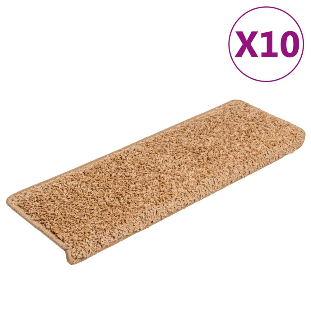 vidaXL Stair Mats 10 pcs. 65x21x4 cm Beige Rectangular Edge