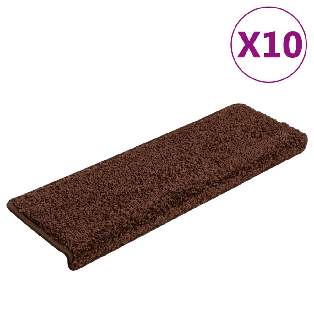 vidaXL Stair Mats 10 pcs. 65x21x4 cm Brown Rectangular Edge