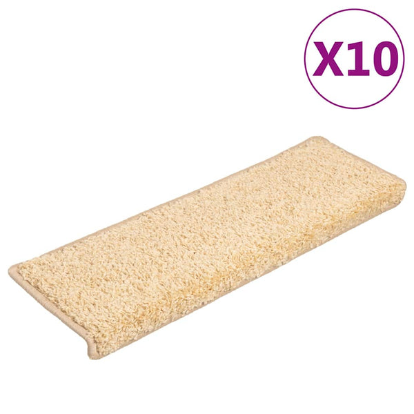 vidaXL Stair Mats 10 pcs. 65x21x4 cm Cream Rectangular Edge