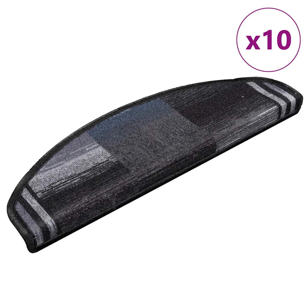 vidaXL Stair Mats Self-Adhesive 10 pcs 65x21x4 cm Black Grey