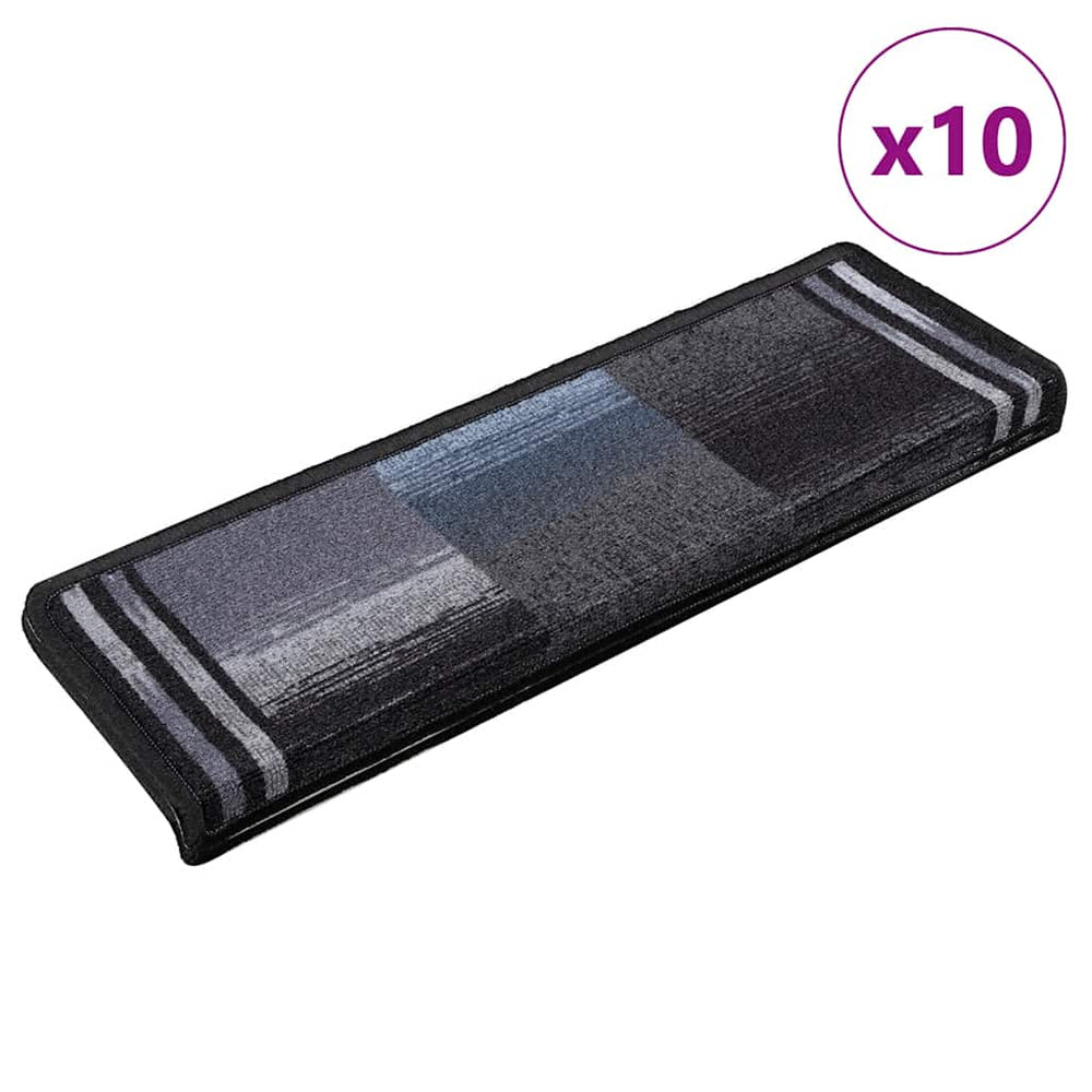 vidaXL Stair Mats Self-Adhesive 10 pcs 65x21x4 cm Black Grey