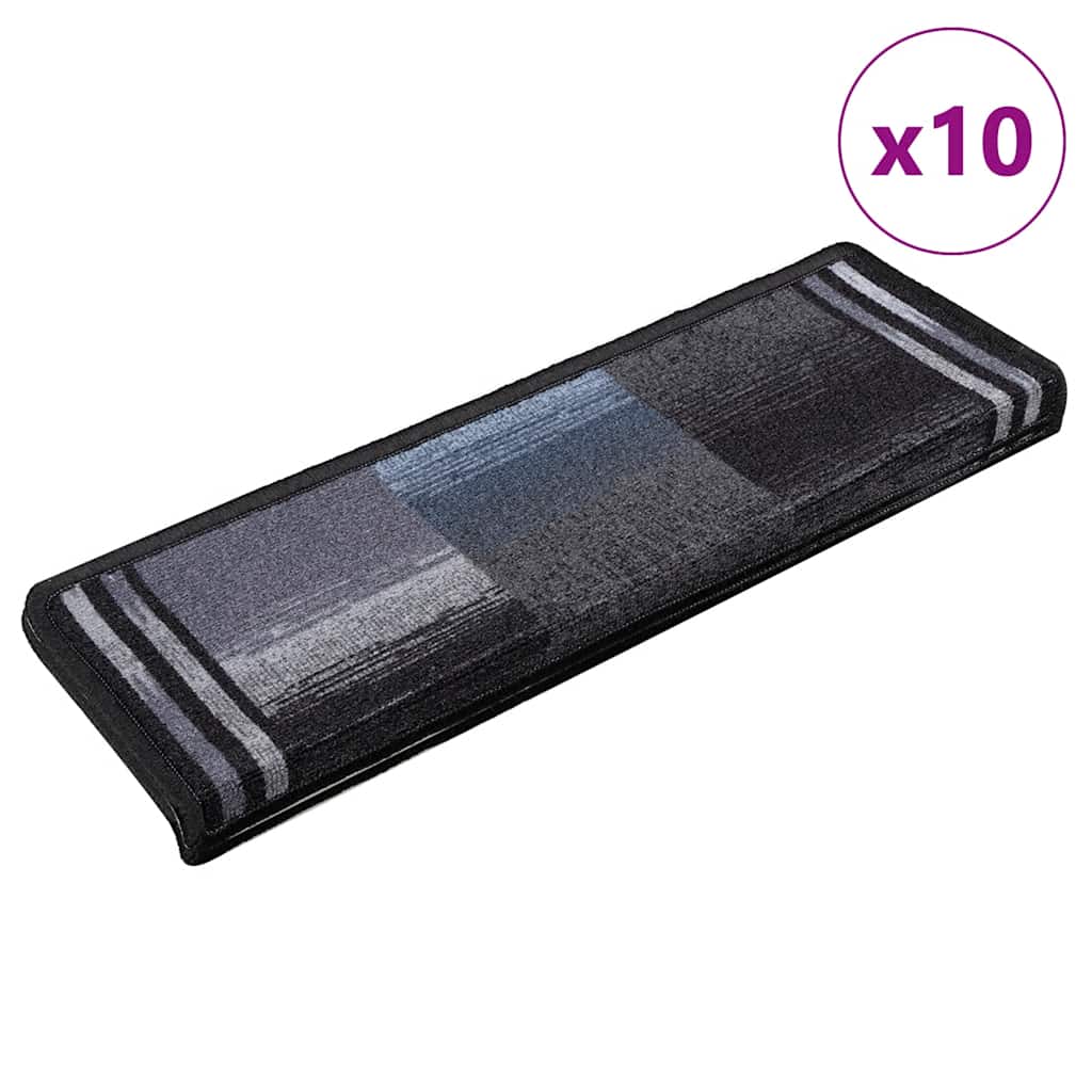vidaXL Stair Mats Self-Adhesive 10 pcs 65x21x4 cm Black Grey