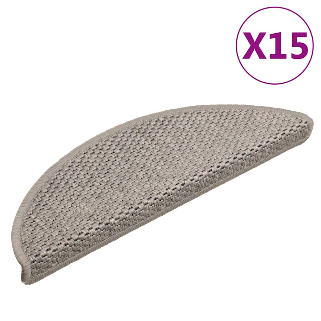 Selbstklebende Treppenmatten Sisal-Optik Silber 15er Set