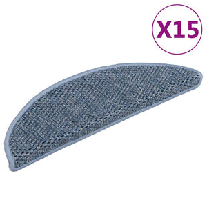 Selbstklebende Treppenmatten Sisal-Optik Blau, 15er Set