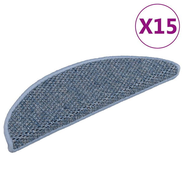 Selbstklebende Treppenmatten Sisal-Optik Blau, 15er Set