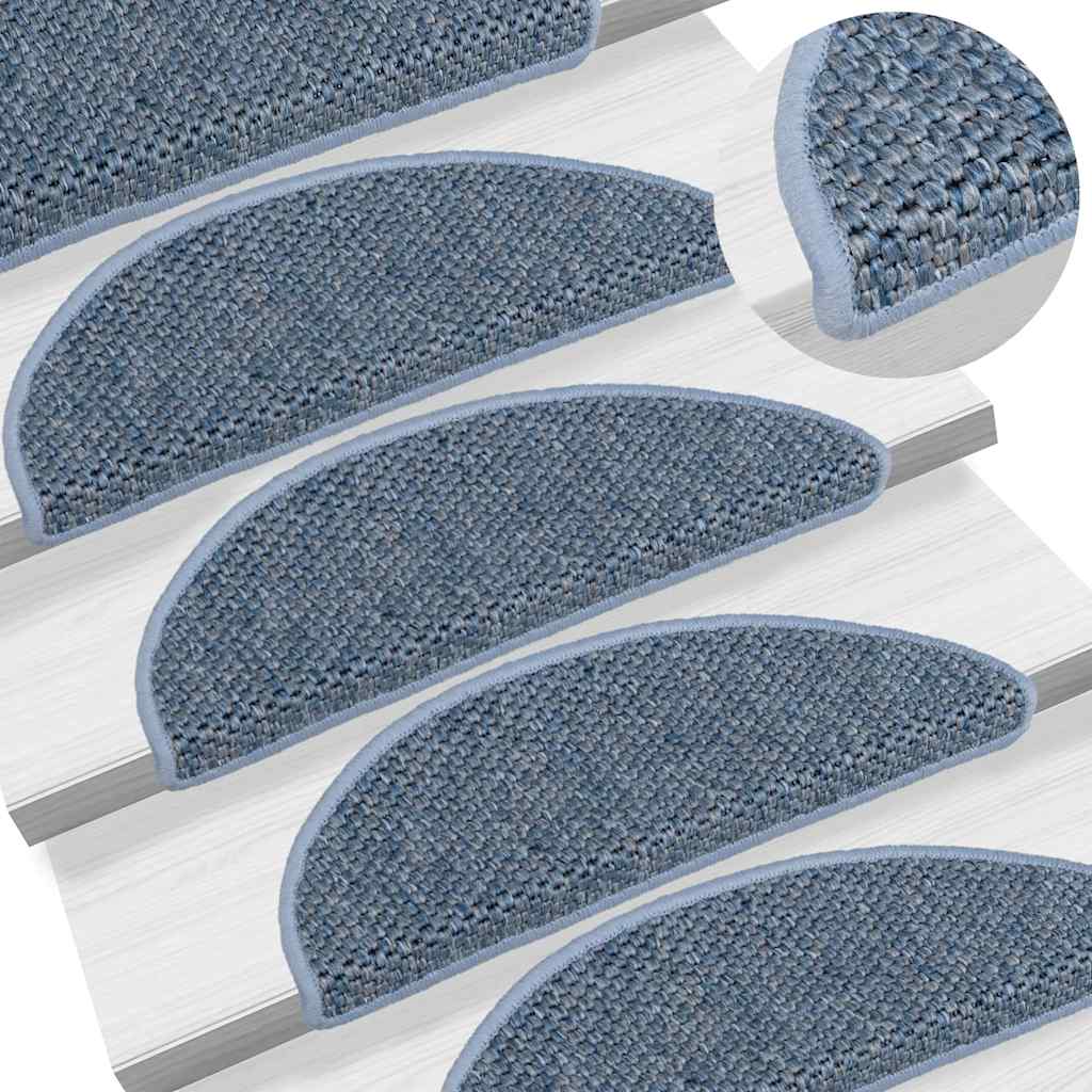 Selbstklebende Treppenmatten Sisal-Optik Blau, 15er Set