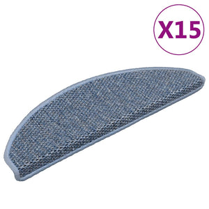 Selbstklebende Treppenmatten Sisal-Optik Blau, 15er Set