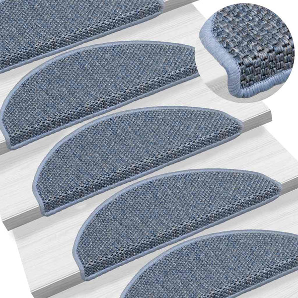 Selbstklebende Treppenmatten Sisal-Optik Blau, 15er Set