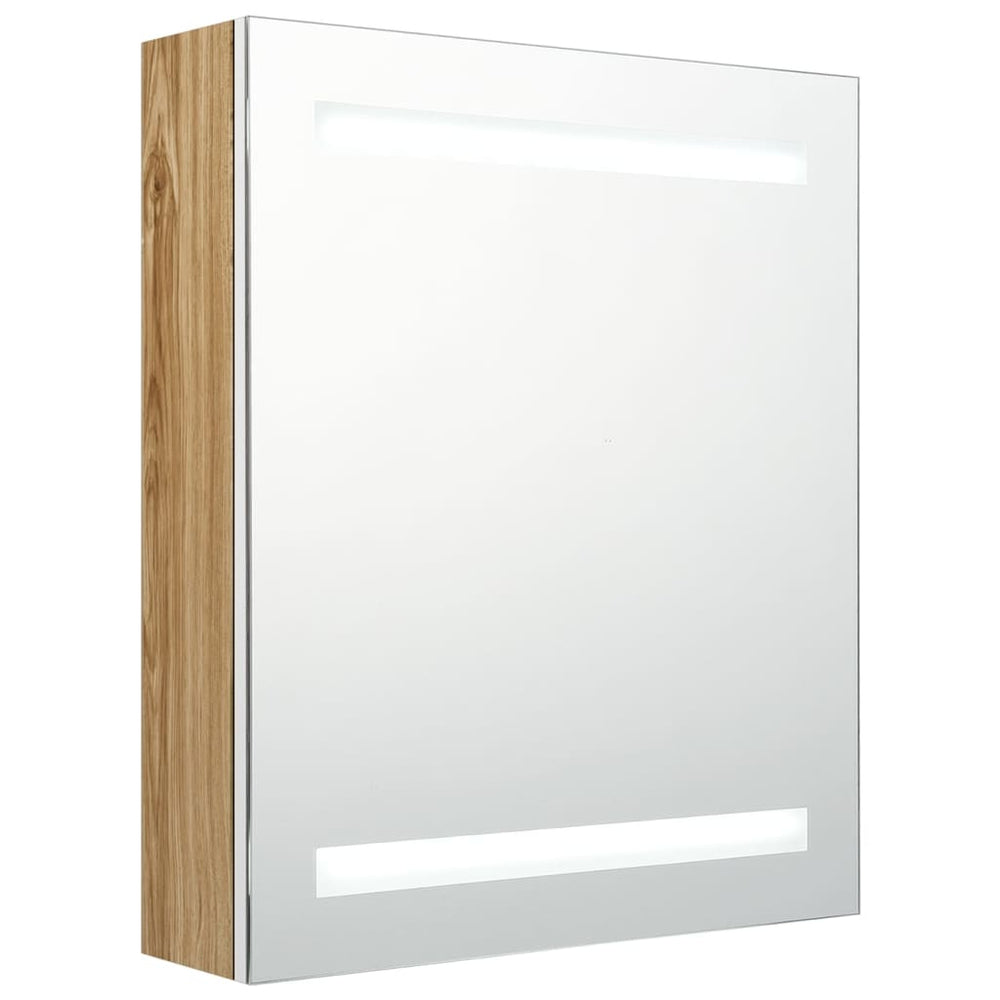 vidaXL LED Bathroom Mirror Cabinet White and Oak Look 50x14x60 cm
