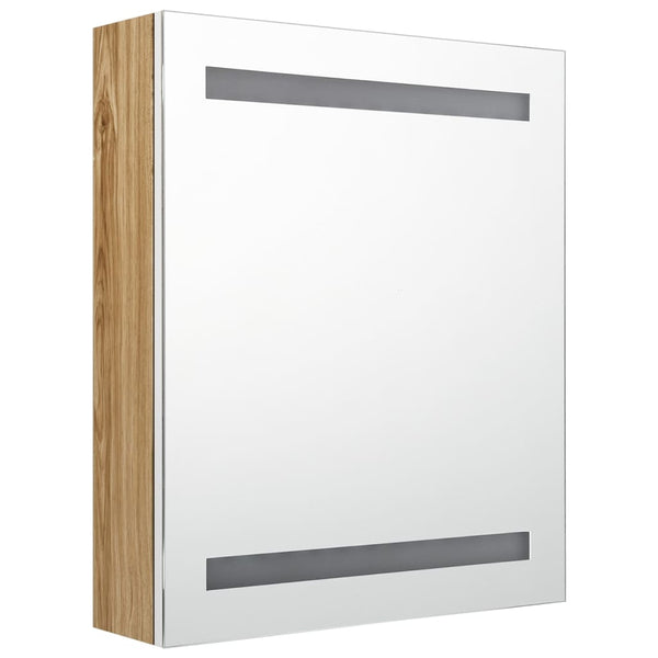 vidaXL LED Bathroom Mirror Cabinet White and Oak Look 50x14x60 cm