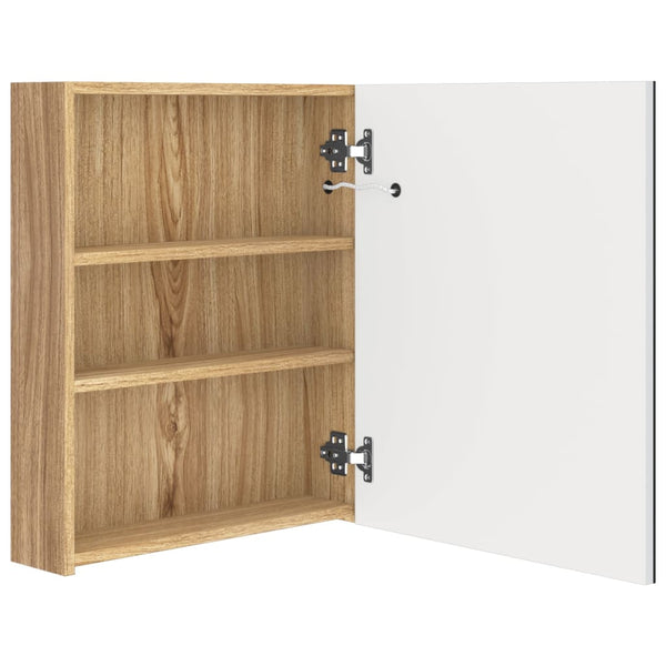 vidaXL LED Bathroom Mirror Cabinet White and Oak Look 50x14x60 cm