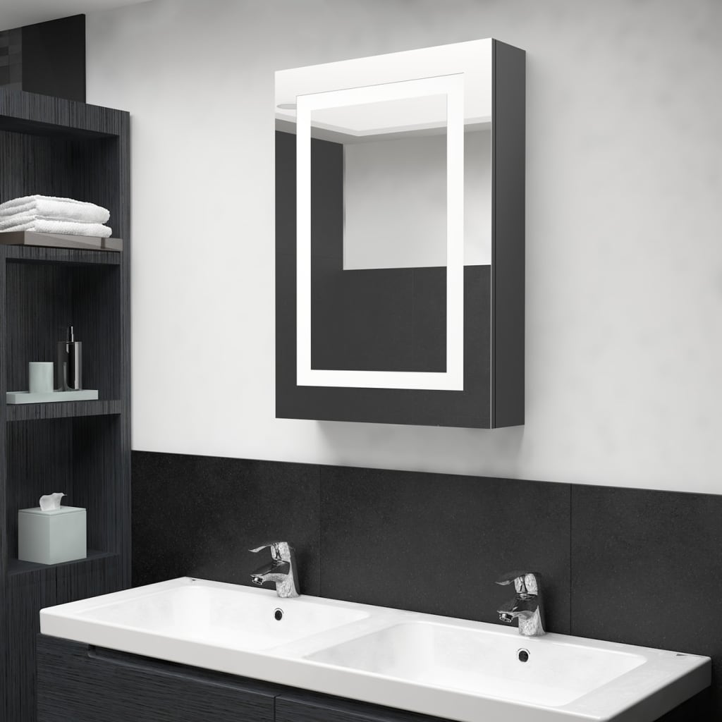 vidaXL LED Bathroom Mirror Cabinet High Gloss Grey 50x13x70 cm